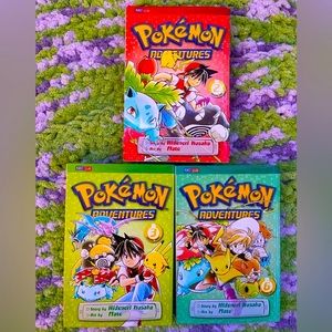 Pokemon adventures volume 2, 3, and 6.